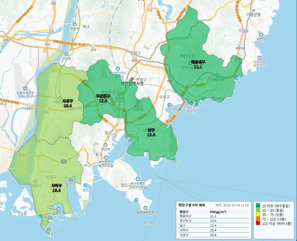 부산 지역 대기환경 예측 지도